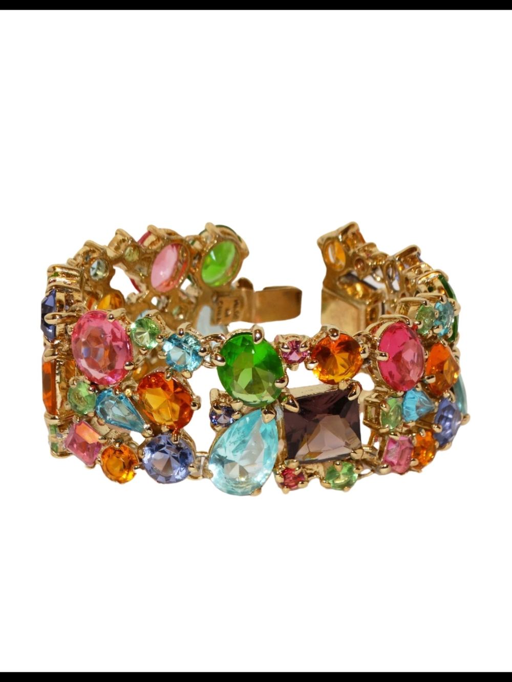 Vintage Multicolor Statement Bracelet  Gold Tone